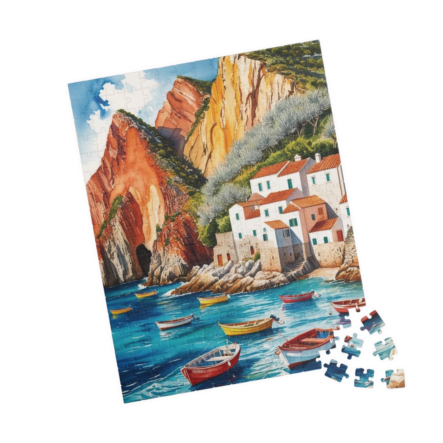 Seaside Landscape Jigsaw Puzzle, Mediterranean Coastline 1000-Piece Game for Family Activity and Bonding, Fishing Village Coastal Puzzle Puzzle The Puzzle Chest