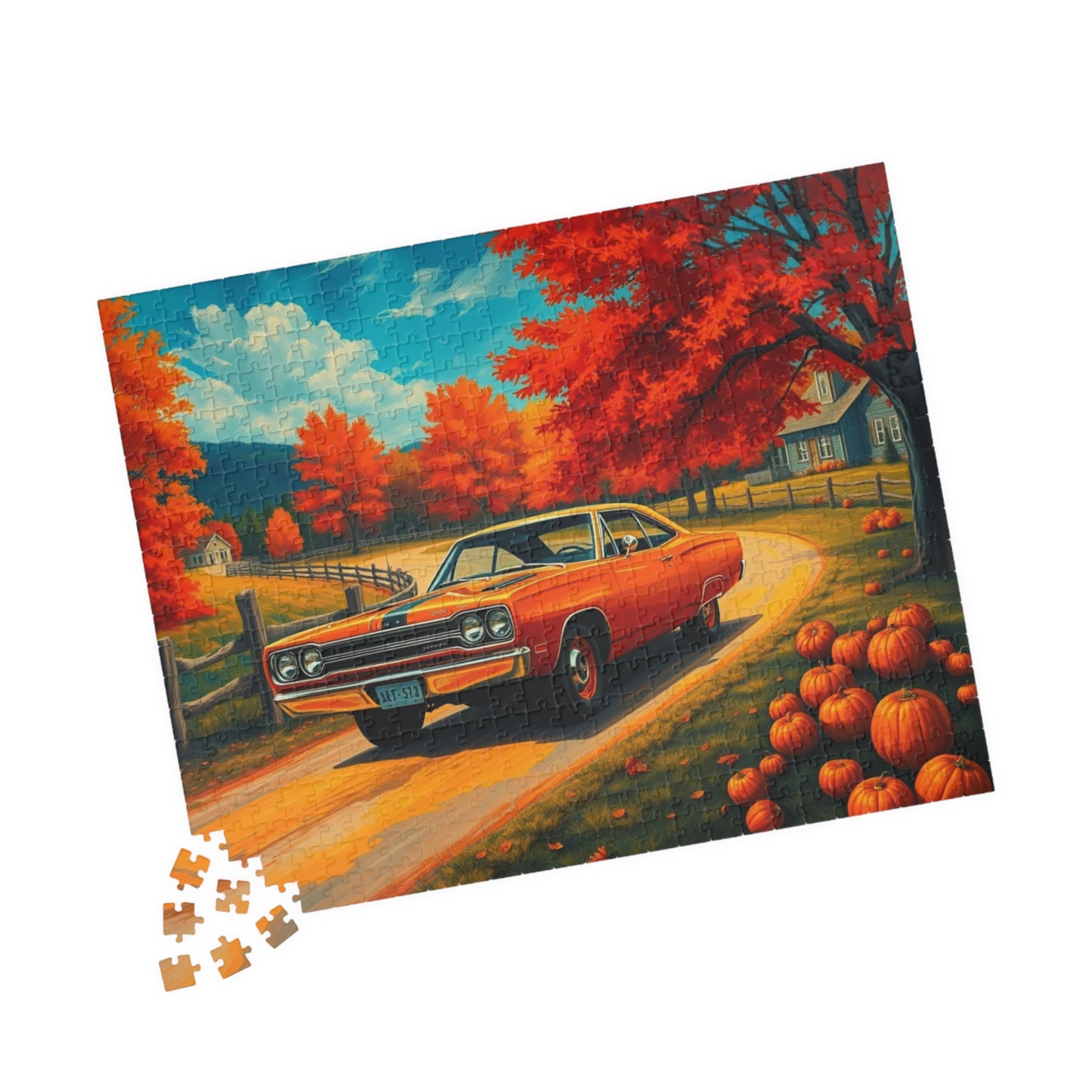Autumn Vintage Car Puzzle, Orange 1969 Plymouth Road Runner, Retro Auto Jigsaw Game, Relaxing Fall Vibes, Gift for Car Lovers, Solo Fun Puzzle The Puzzle Chest