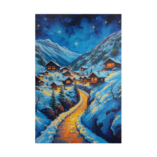 Cozy Winter Nights Puzzle, Snowy Village Artwork 1014 pcs (Vertical) Puzzle The Puzzle Chest