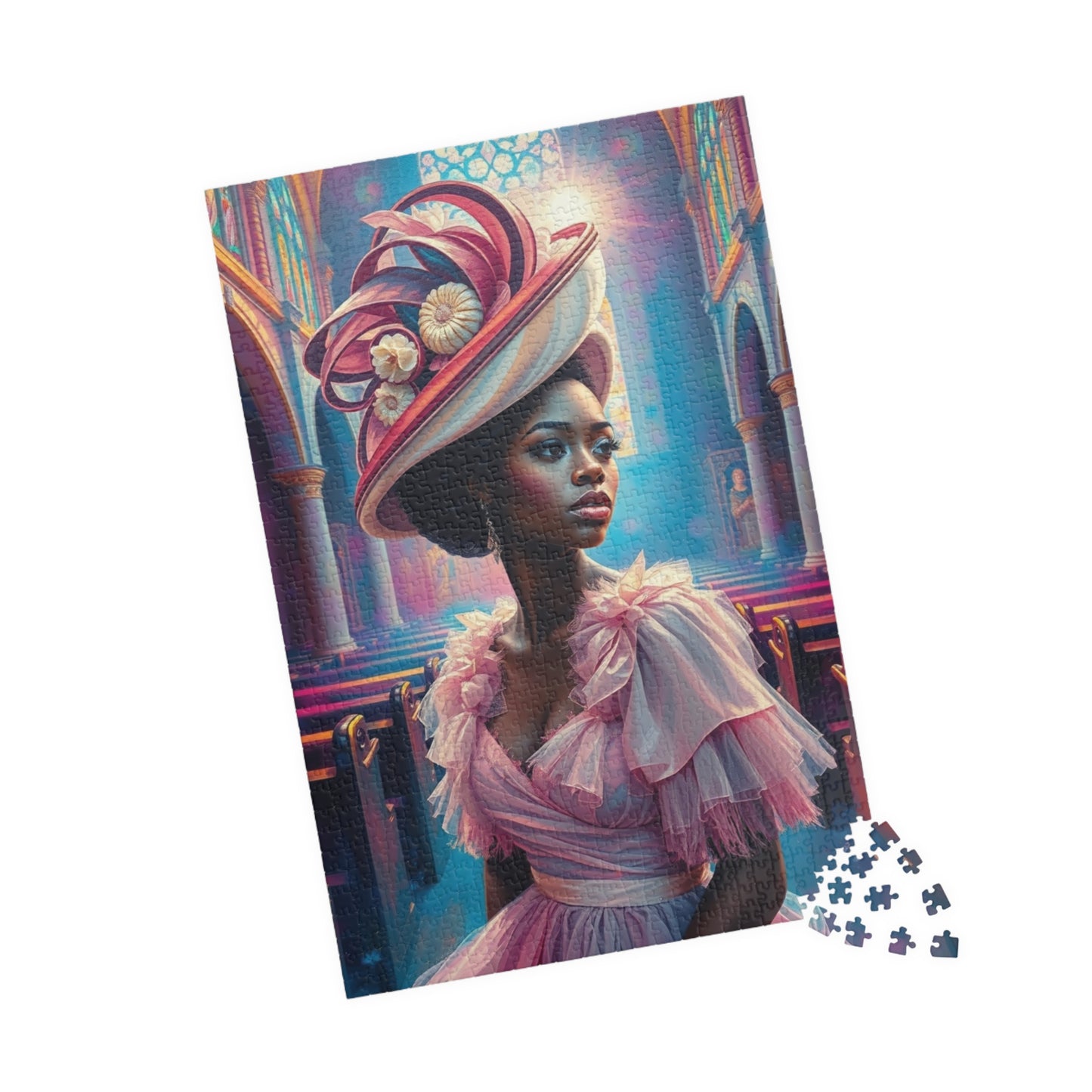 Black Woman in Church Puzzle, African American Lady in Pastel Dress Spiritual Jigsaw Game, Cultural Ethnic Art, Unique Gift for Puzzle Lover Puzzle The Puzzle Chest
