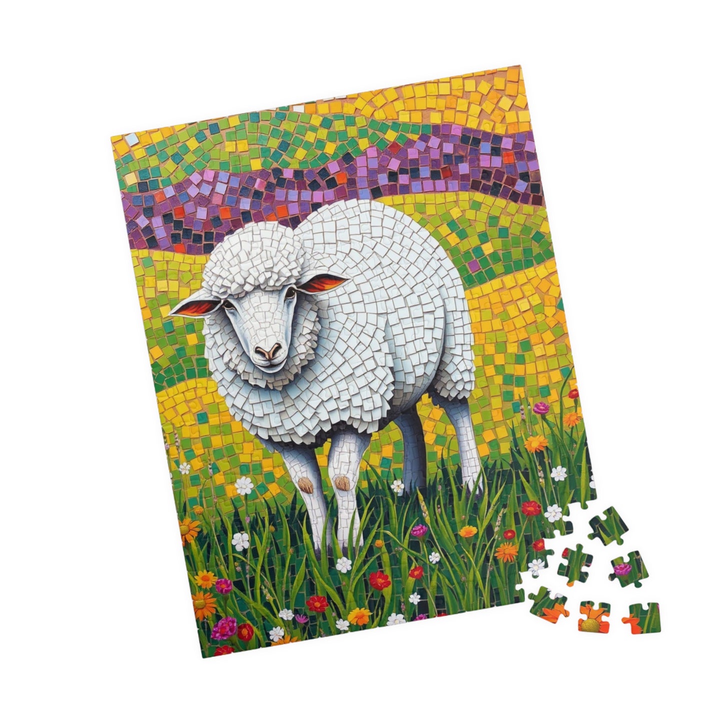 Mosaic Sheep Puzzle, Lamb Grazing in Colorful Flower Meadow, 110-1014-piece Animal Themed Jigsaw Game, Relaxing Hobby, Mindfulness Activity Puzzle The Puzzle Chest