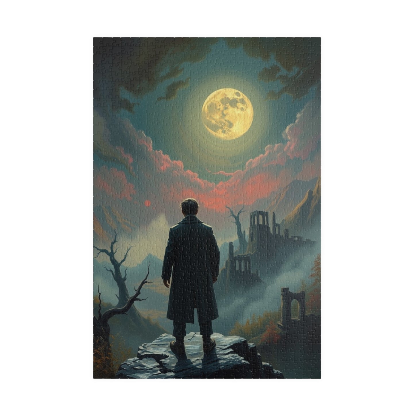 Mystical Moonlight Puzzle, Lone Traveler Overlooking Valley of Ruins, Gothic Art Jigsaw Game, Puzzle Lover Gift, Family Activity Solo Fun 1014 pcs (Vertical) Puzzle The Puzzle Chest