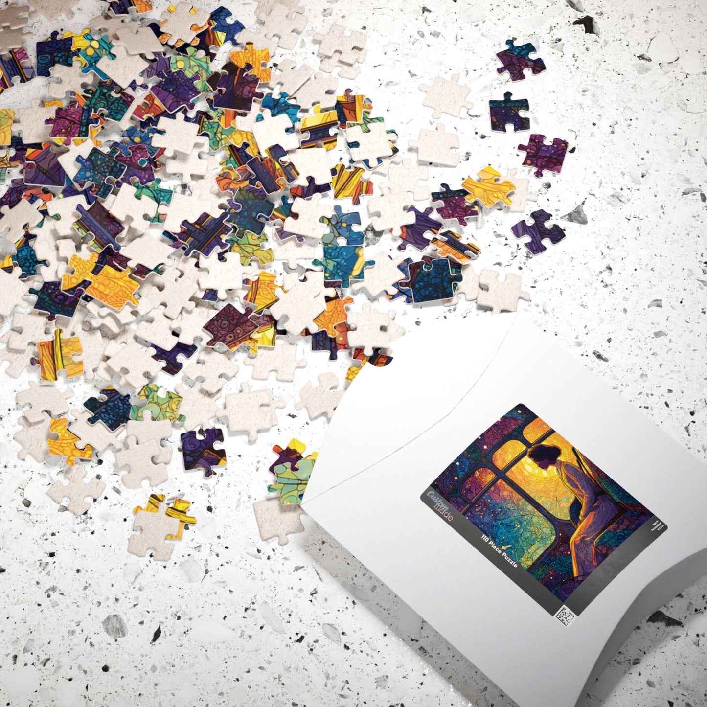 Afrocentric Rosa Parks Puzzle – Black History Figure Jigsaw, Stained Glass Illustration, Civil Rights Hero Artwork, Golden Glow Bus Scene, Abstract Star Patterns Puzzle The Puzzle Chest