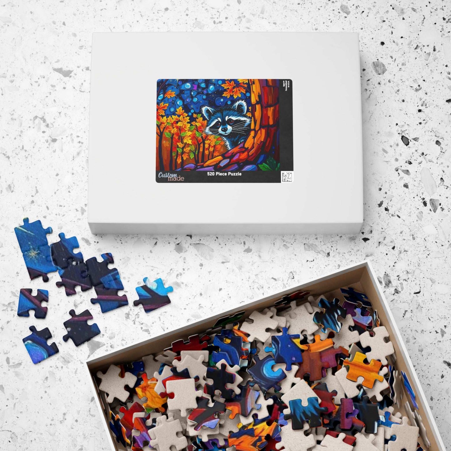 Autumn Nightscape Raccoon Puzzle, Colorful Nature Jigsaw for Solo or Family Fun, Birthday Gift for Animal Lover, Cozy Night In Entertainment