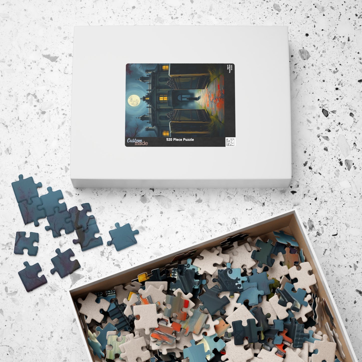 Gothic Mansion Puzzle, Decaying House Under Full Moon Jigsaw Game, Brain Teaser Relaxing Activity Family Fun, Halloween Home Decor, Giftable Puzzle The Puzzle Chest
