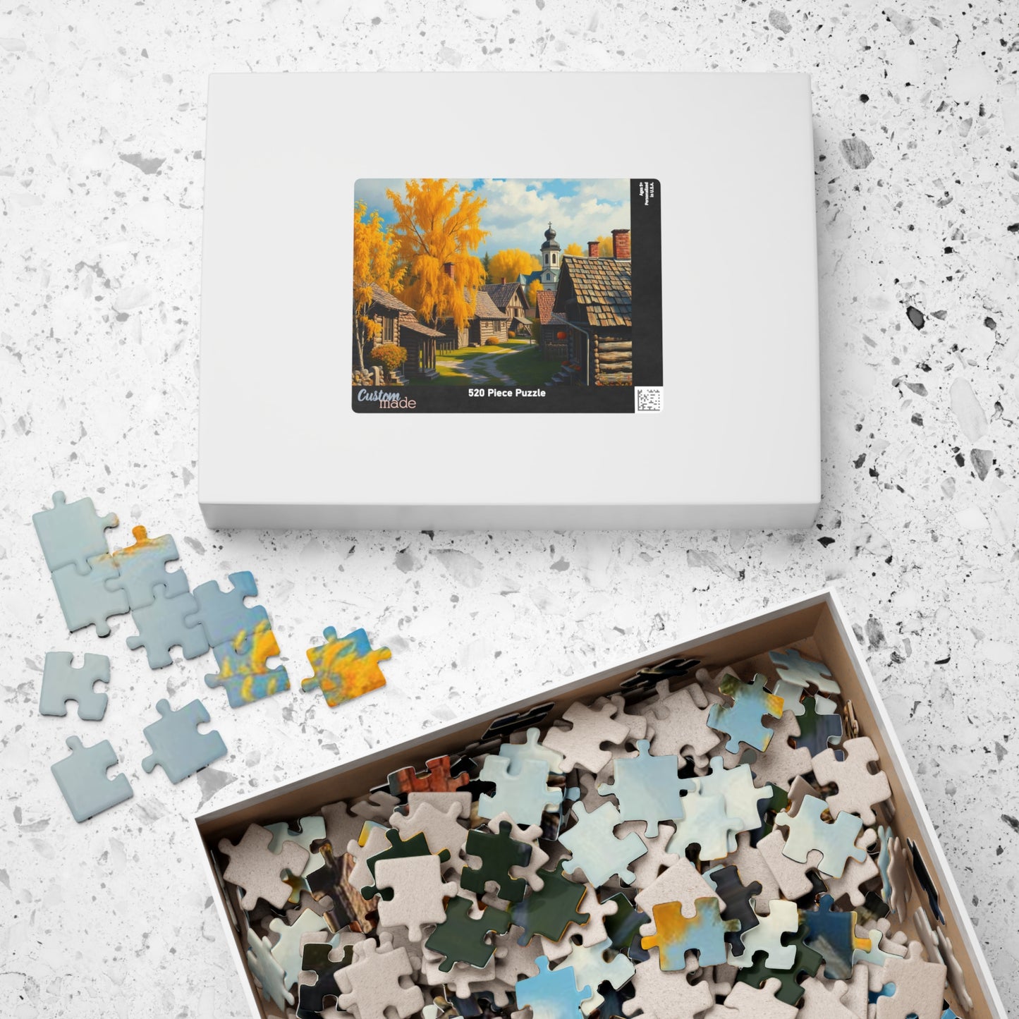 Rustic Slavic Village Jigsaw Puzzle for Adults, Autumn Wooden Cottages Golden Birch Trees, Gift for Friends, Family Activity, Creative Hobby Puzzle The Puzzle Chest