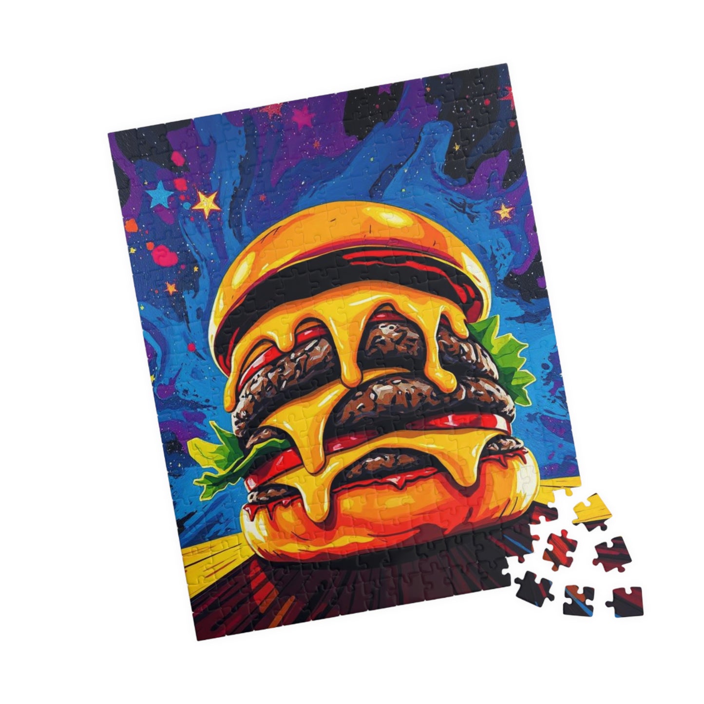 Cheesy Burger Puzzle | Fun Pop Art Jigsaw Game for Foodies, Colorful Unique Gift for Friends, Family Game Night Brain Teaser, Burger Lovers Puzzle The Puzzle Chest
