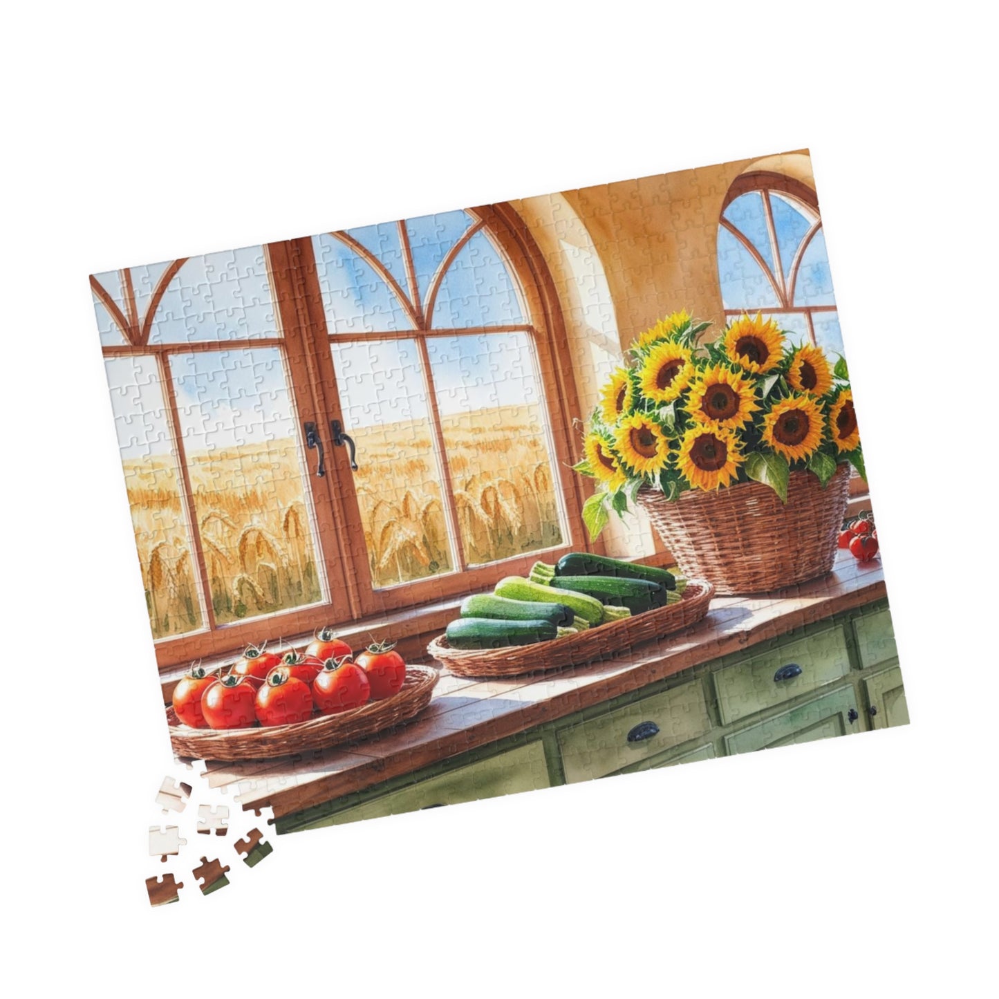 Summer Harvest Puzzle, Farmhouse Kitchen Jigsaw Game, 110 252 520 1014-Piece - Tomatoes Zucchini Sunflowers Golden Wheat Fields Puzzle The Puzzle Chest