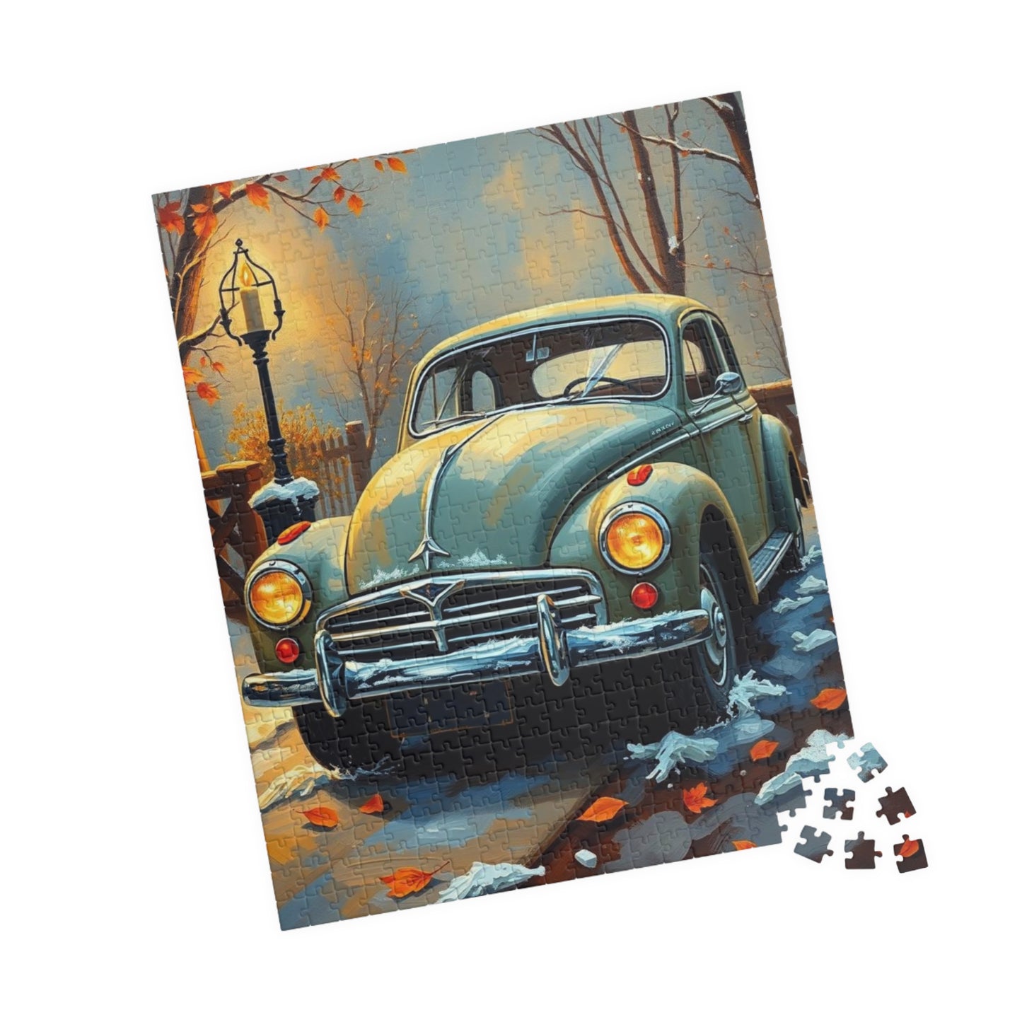 Winter Vintage Car Puzzle - Nostalgic Family Fun, Great Gift for Car Lovers, Indoor Activities, Rainy Day Entertainment