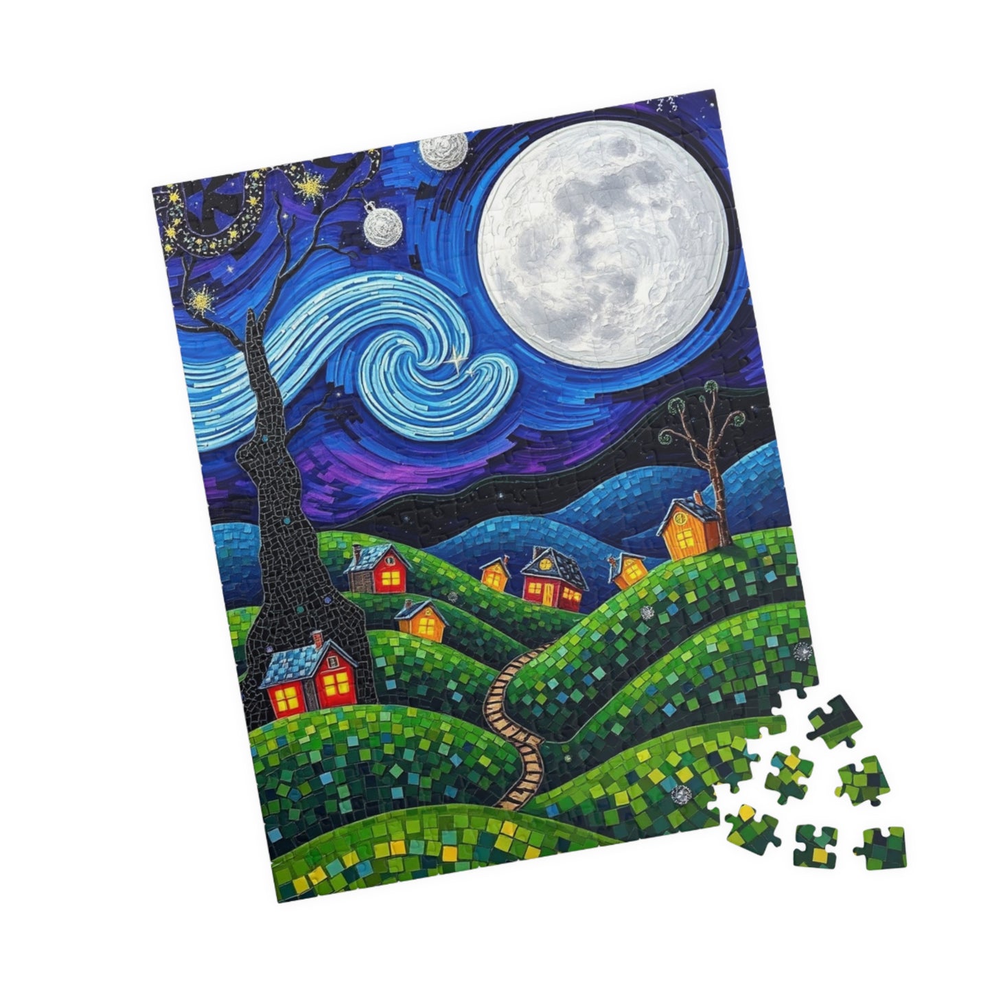 Mosaic Moonlit Village Jigsaw Puzzle Puzzle The Puzzle Chest