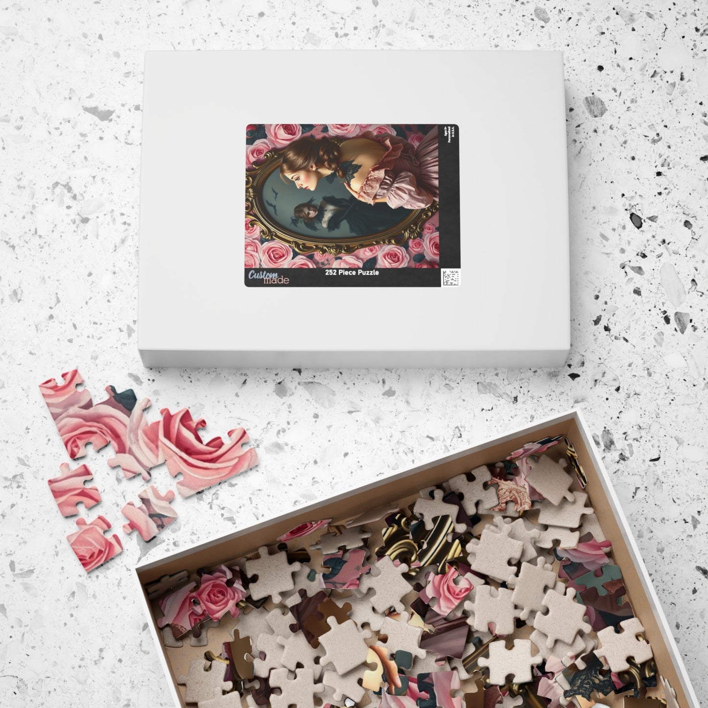 Dark Romance Gothic Puzzle, Victorian Woman and Floral Mirror Transformation Scene, Fantasy Fairytale Jigsaw Game for Adults, Unique Gift Puzzle The Puzzle Chest