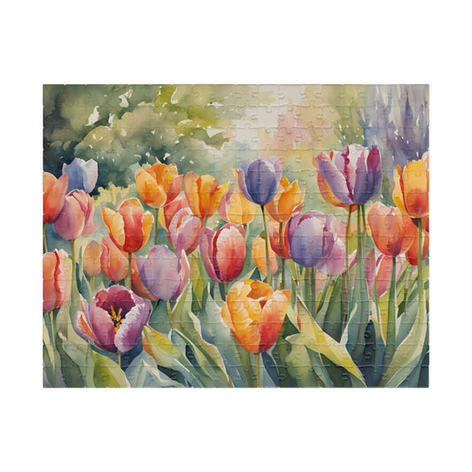 Colorful Flowers Jigsaw Puzzle, Whimsical Tulip Art Botanical Tabletop Game 252 pcs (Horizontal) Puzzle The Puzzle Chest