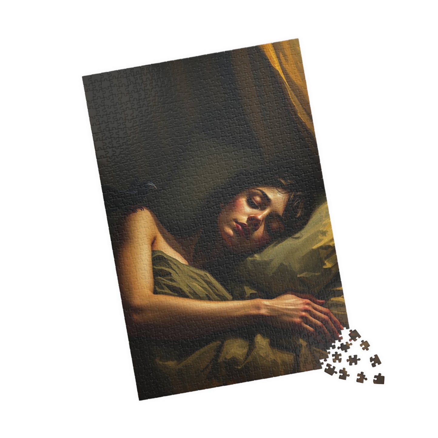 Gothic Puzzle - Dimly Lit Bedroom with Sleeping Woman and Dark Creature, Eerie Atmosphere, 110-1014 Piece Jigsaw, Adult Unisex Activity, Puzzle The Puzzle Chest