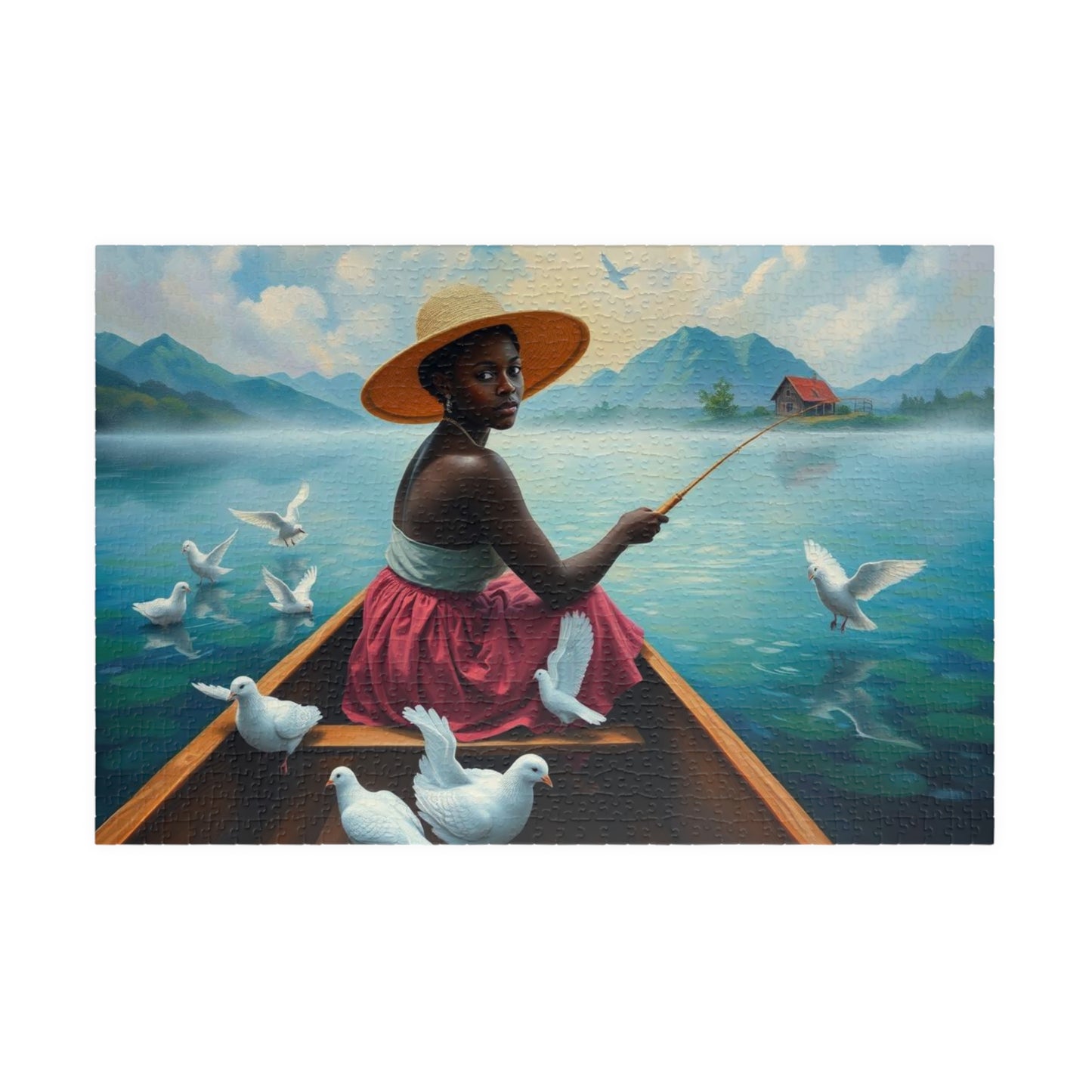 Serene Fishing Jigsaw Puzzle, African American Woman Black Artwork, Creative Gift for Friend, Family Activity Solo Fun, Home Entertainment 1014 pcs (Horizontal) Puzzle The Puzzle Chest