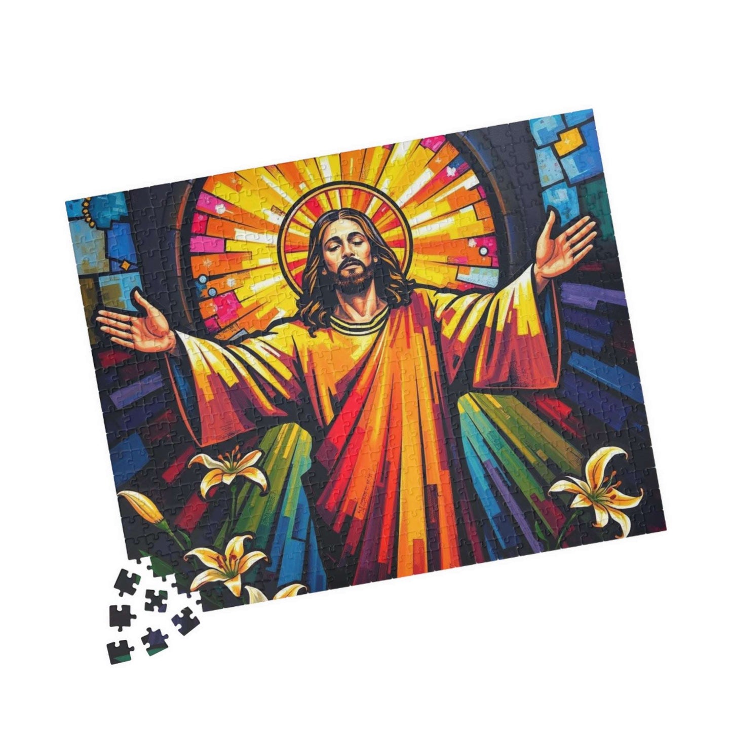 Radiant Jesus Puzzle - Colorful Religious Jigsaw, Inspirational Artwork Ideal Gift for Faith, Family Gatherings, and Spiritual Celebrations