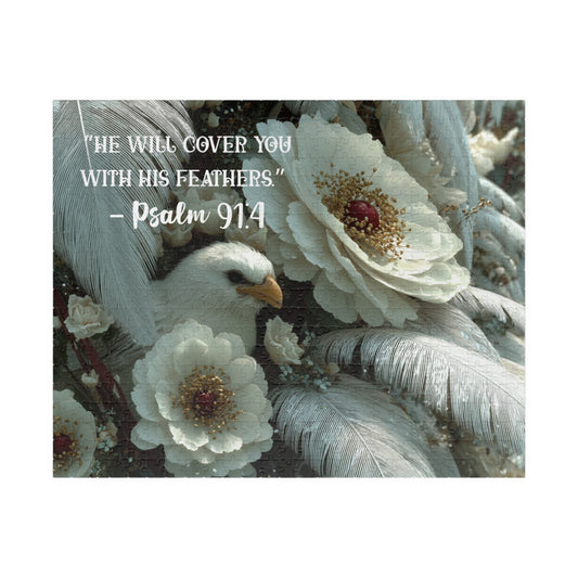 Under His Wings - Divine Shelter Jigsaw Puzzle, Religious Christian Faith-Based Game, Biblical Quote Psalm 91:4, Inspirational Gift Puzzle The Puzzle Chest