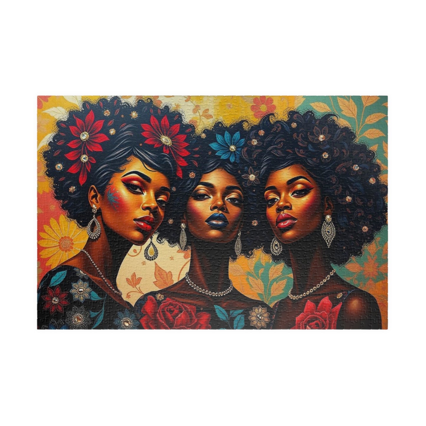 Three Sisters Jigsaw Puzzle, Afrocentric Black Woman Artwork, Cultural Design for Family Fun, Home Entertainment Gift for Puzzle Lover 1014 pcs (Horizontal) Puzzle The Puzzle Chest