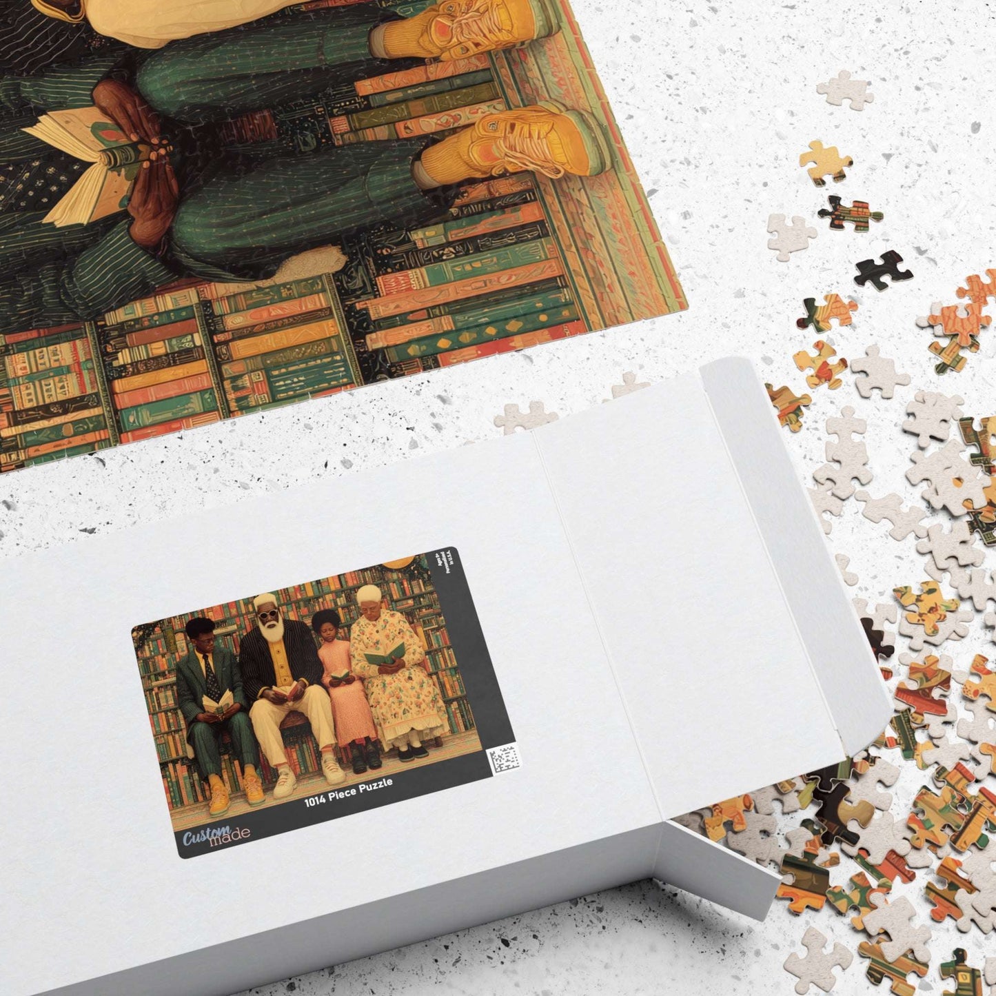 Black Art Jigsaw Puzzle - Afrocentric Community Library Scene with Family Reading Together, Thoughtful Holiday or Birthday Gift Puzzle The Puzzle Chest