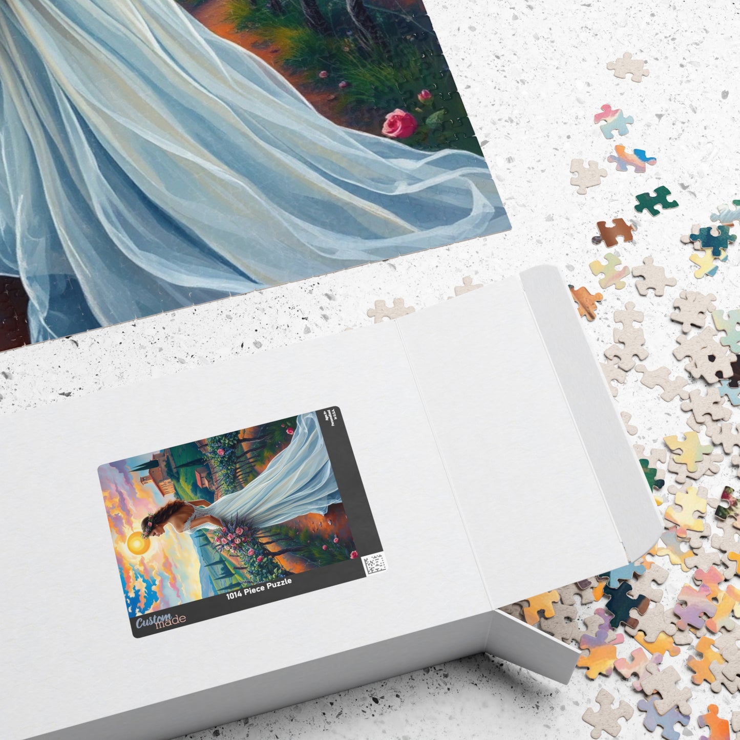 Whimsical Italian Bride Jigsaw Puzzle, White Gown Floral Crown Rose Bouquet, Tuscan Vineyard Romantic Wedding, Modern Art Lover Unique Gift Puzzle The Puzzle Chest