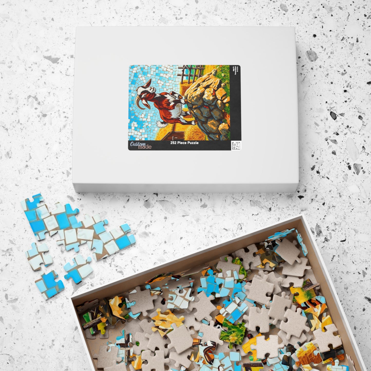 Playful Goat Mosaic Puzzle, Goat on Rocky Hill, Sunny Farm Scene Jigsaw Game for Adults, Family Activity, Mindful Puzzle Lover Gift Puzzle The Puzzle Chest