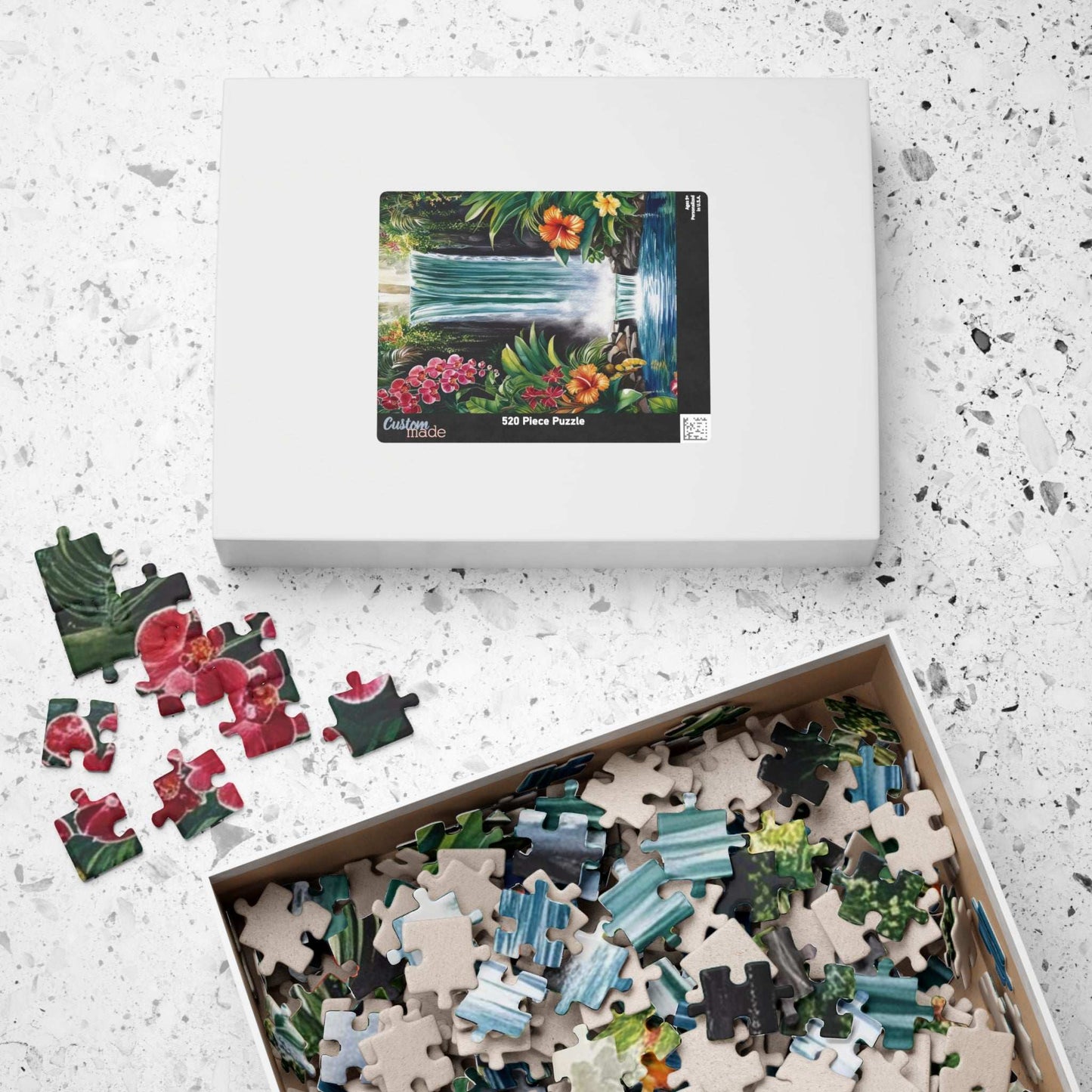 Tropical Waterfall Puzzle, Exotic Flowers Jigsaw Game Night Family Activity, Jungle Landscape Scene, Relaxing Brain Teaser for Puzzle Lover Puzzle The Puzzle Chest
