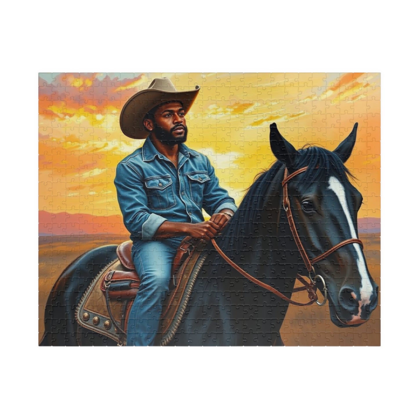 Black Cowboy Jigsaw Puzzle, Black Art African American Man Riding a Horse, Ideal for Solo Fun or Family Activity, Gift for Friends 520 pcs (Horizontal) Puzzle The Puzzle Chest