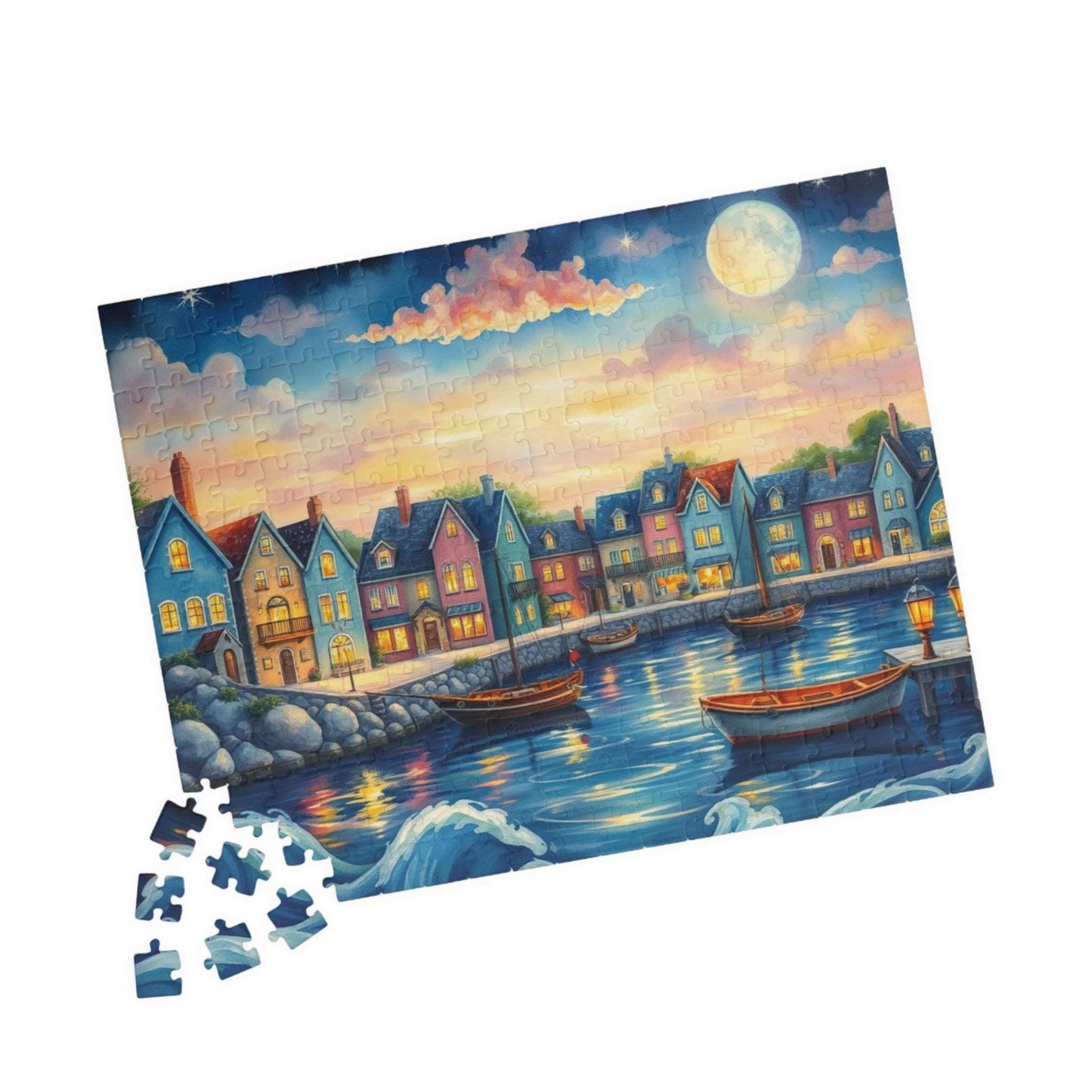 Lakeside Town Jigsaw Puzzle | Scenic City Puzzle for Adults, Family Fun Game, Perfect Gift Idea 252 pcs (Horizontal) Puzzle The Puzzle Chest
