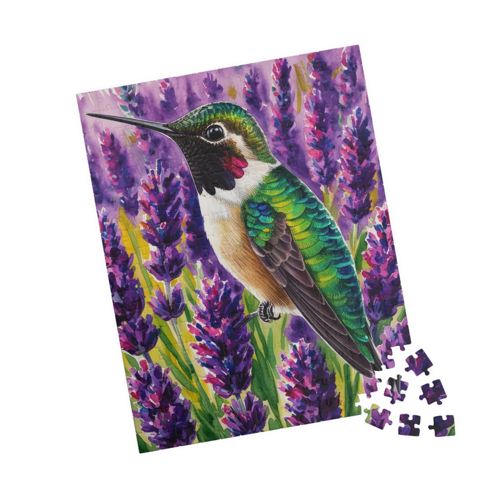 Bird and Flower Puzzle, Hummingbird Feathers and Lavender Field Jigsaw Game, Mind Challenge, Relaxation Activity for Animal Lover, Hobbyist Puzzle The Puzzle Chest