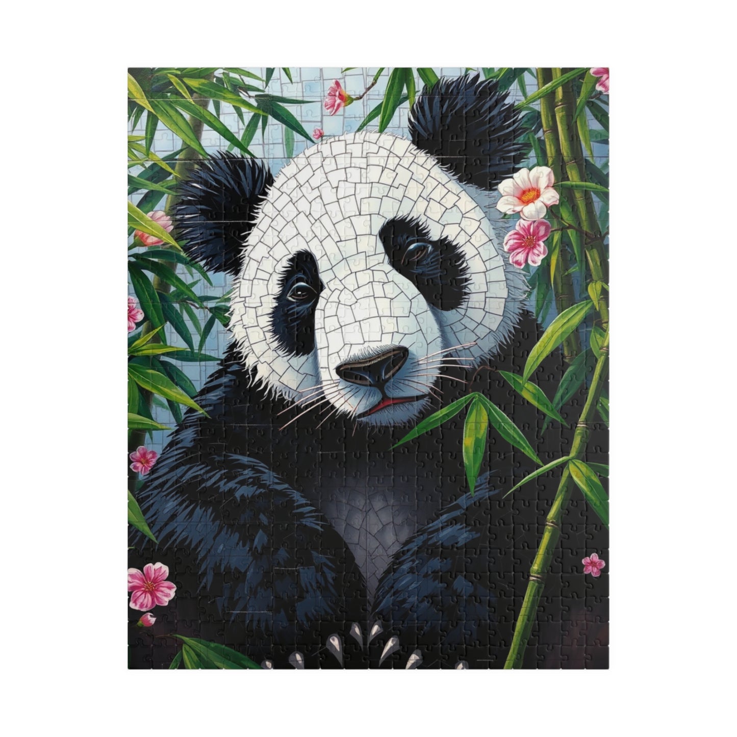 Peaceful Panda Mosaic Puzzle, Artistic Black and White Panda with Bamboo and Flowers Jigsaw Game, Nature Wildlife Theme, Animal Lover Gift 520 pcs (Vertical) Puzzle The Puzzle Chest