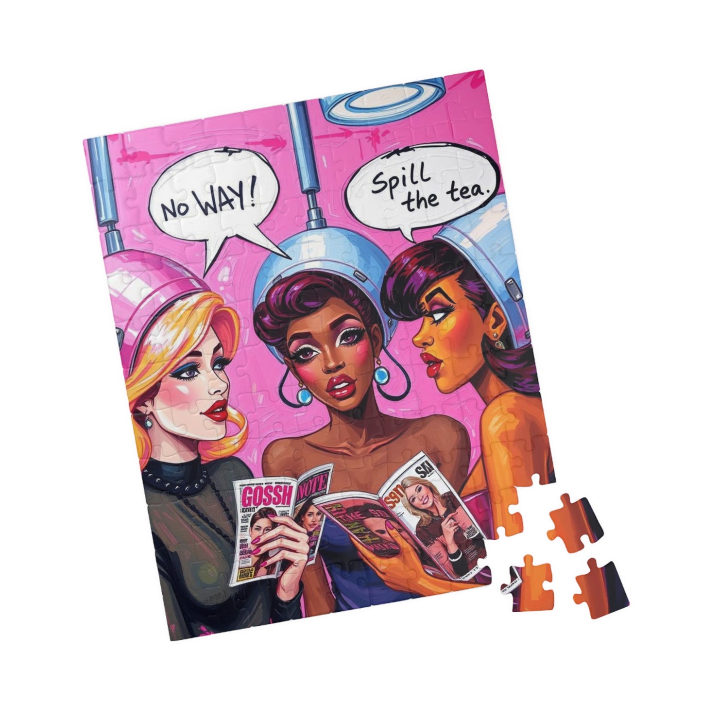 Pink Hair Salon Puzzle, Pop Art Jigsaw Game with Speech Bubbles, No WAY, Spill The Tea, Mind Challenge, Creative Activity, Family Fun Puzzle The Puzzle Chest