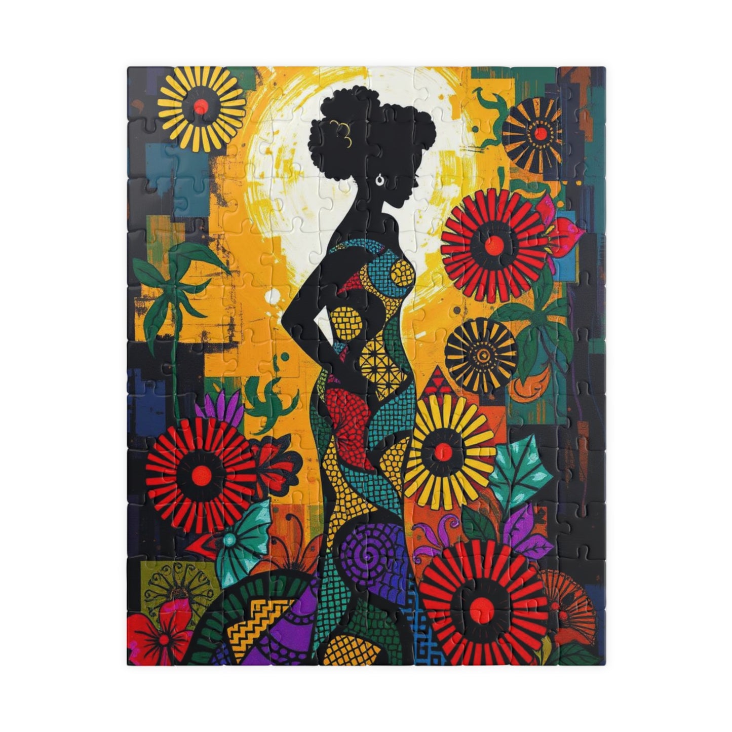 Colorful Lady Silhouette Puzzle - Black Art Inspired Jigsaw Game, Unique Afrocentric Gift for Friends, Family Game Nights, Mental Exercise 110 pcs (Vertical) Puzzle The Puzzle Chest