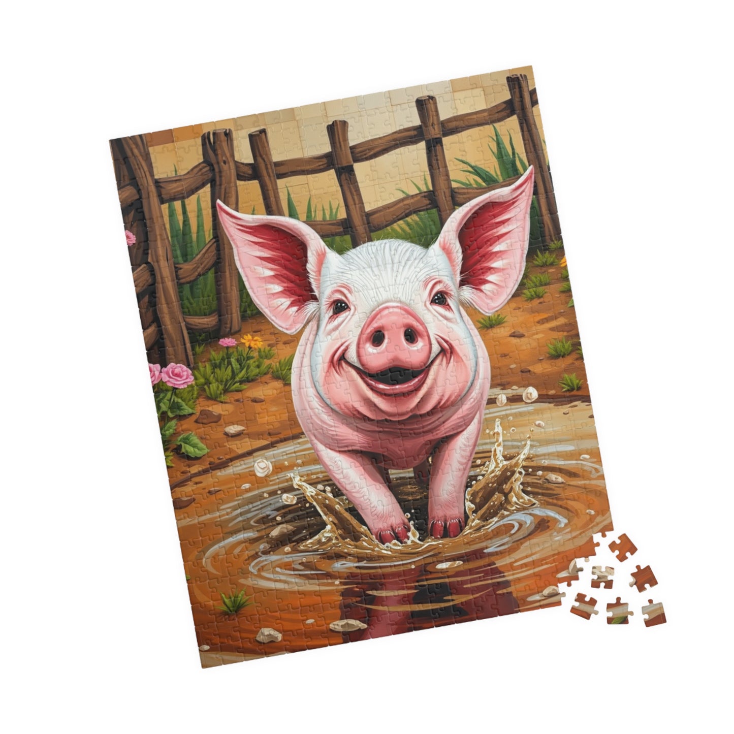 Cute Pig Mosaic Puzzle, Rustic Farm Animal Splashes in Mud, Farm-Themed Jigsaw Tabletop Game for Adults, Unique Animal Lover Gift, Mindful Puzzle The Puzzle Chest