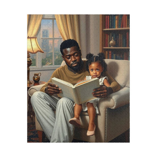 Black Family Reading Jigsaw Puzzle - African American Father and Daughter Heartwarming Scene, Afrocentric Art Puzzle The Puzzle Chest