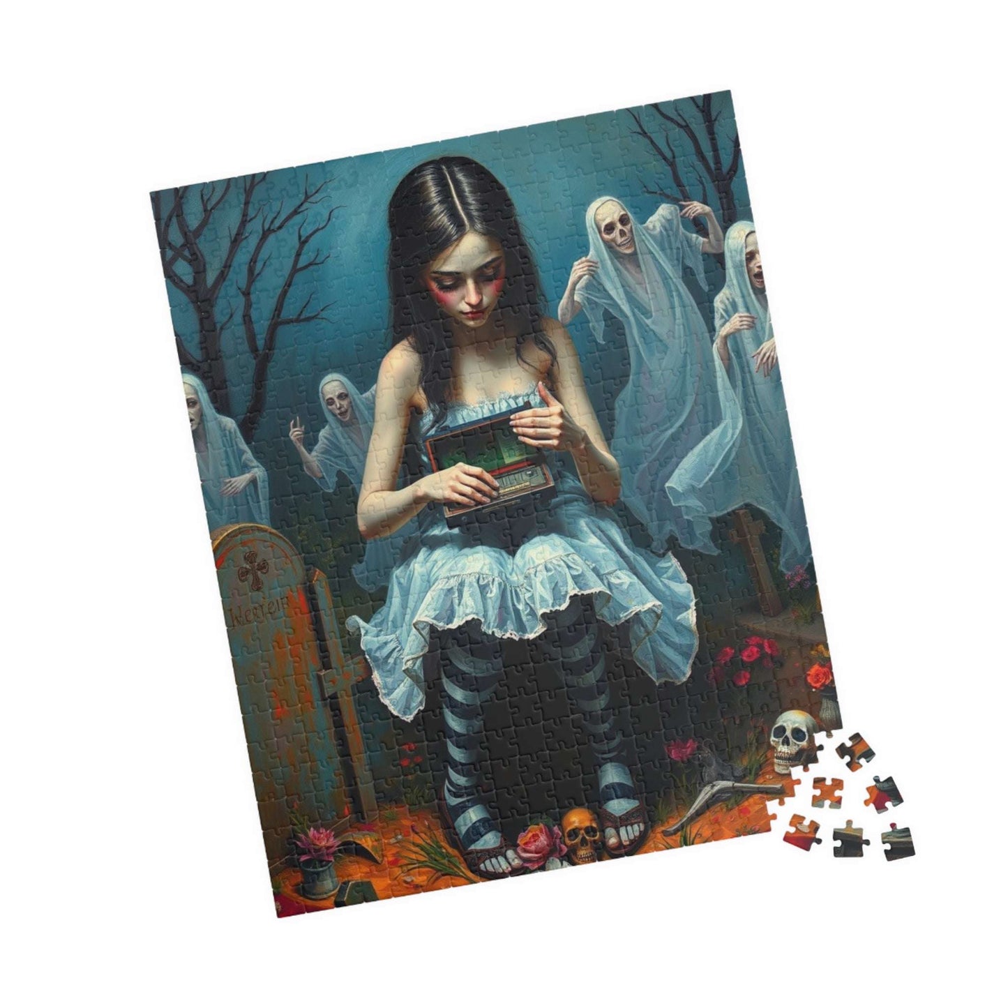 Gothic Art Jigsaw Puzzle - Melancholic Woman in Graveyard, Best Unique Halloween Gifts for Adult Puzzle Lovers, Mystery Vibe Puzzle The Puzzle Chest