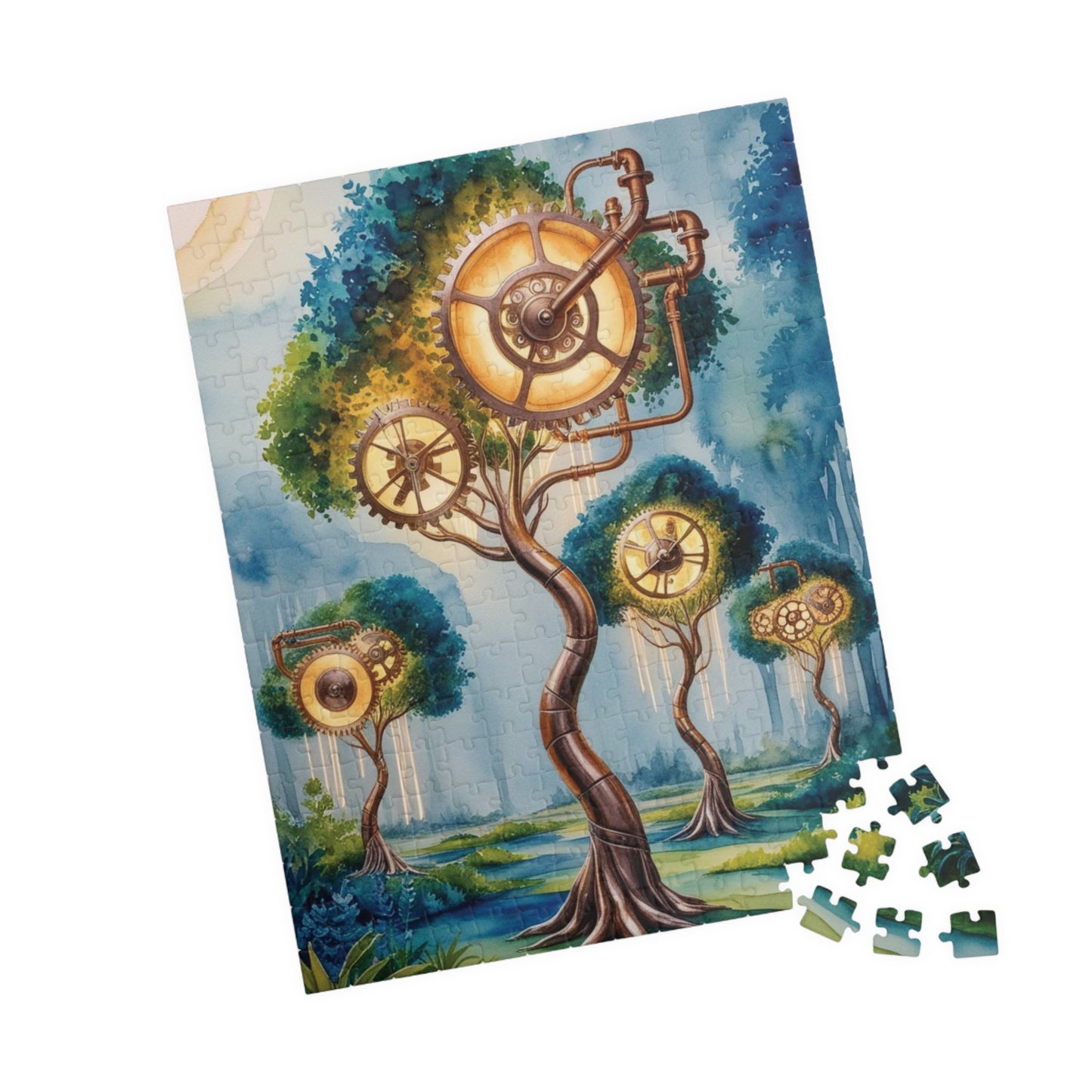Jigsaw Puzzle - Surreal Landscape with Glowing Gears and Clockwork, Trippy 110, 252, 520, 1014-Piece Puzzle, Unique Gift for Puzzle Lover Puzzle The Puzzle Chest