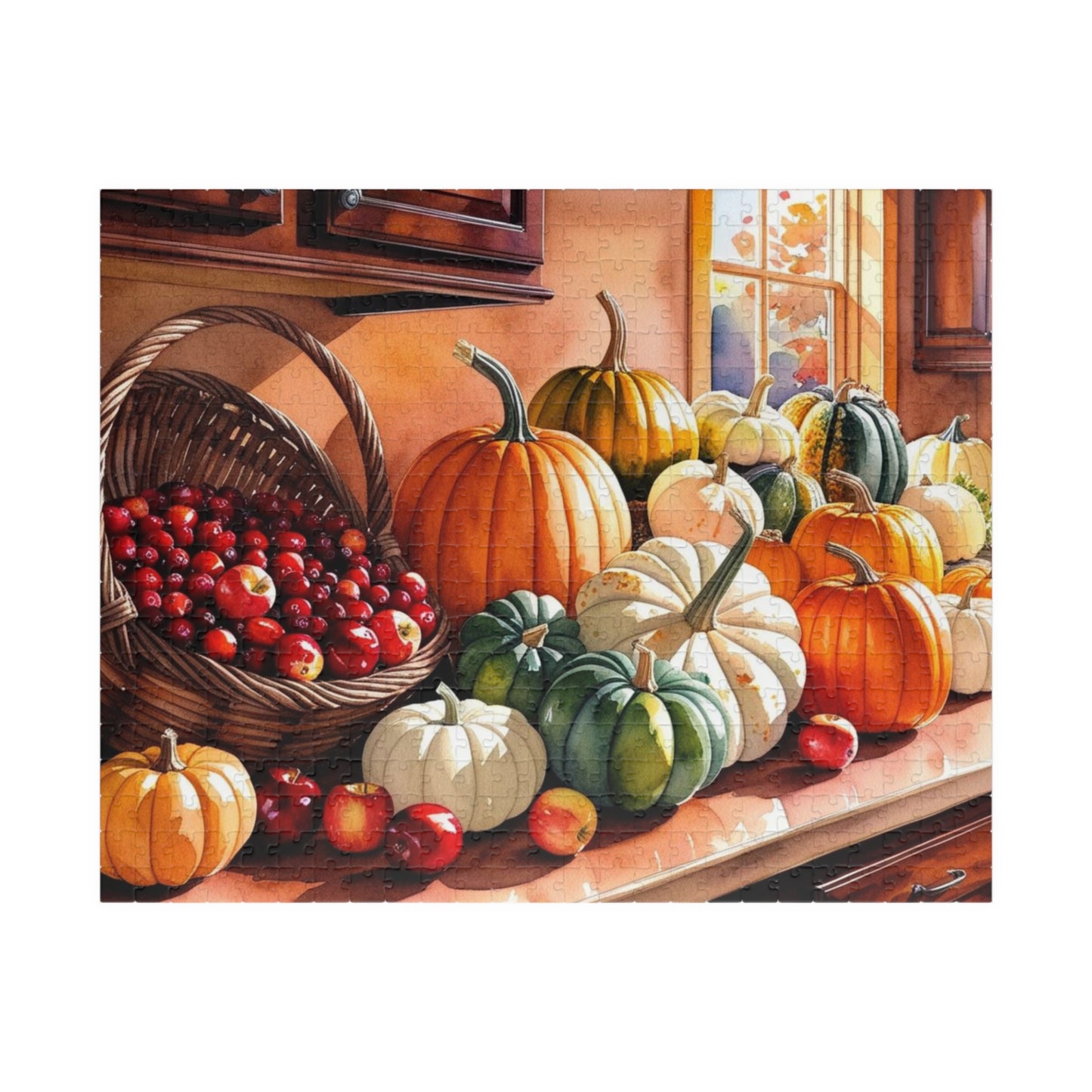 Autumn Harvest Puzzle, Countertop with Pumpkins and Apples, 110-1014 Piece, Fall Jigsaw Game, Thanksgiving Activity, Cabin Decor, Giftable 520 pcs (Horizontal) Puzzle The Puzzle Chest