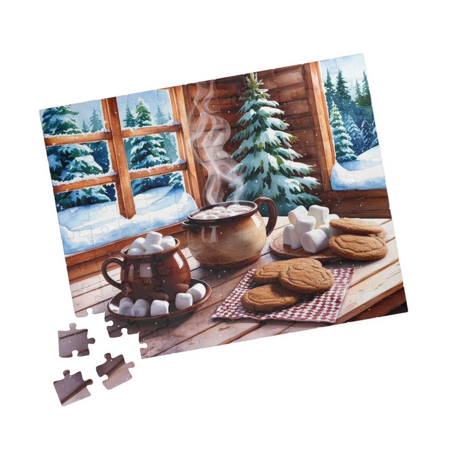Cozy Cabin Kitchen Jigsaw Puzzle - Snowy Forest Winter Scene, Puzzle Lover Gift for Friends, Solo Fun or Family Activity Puzzle The Puzzle Chest