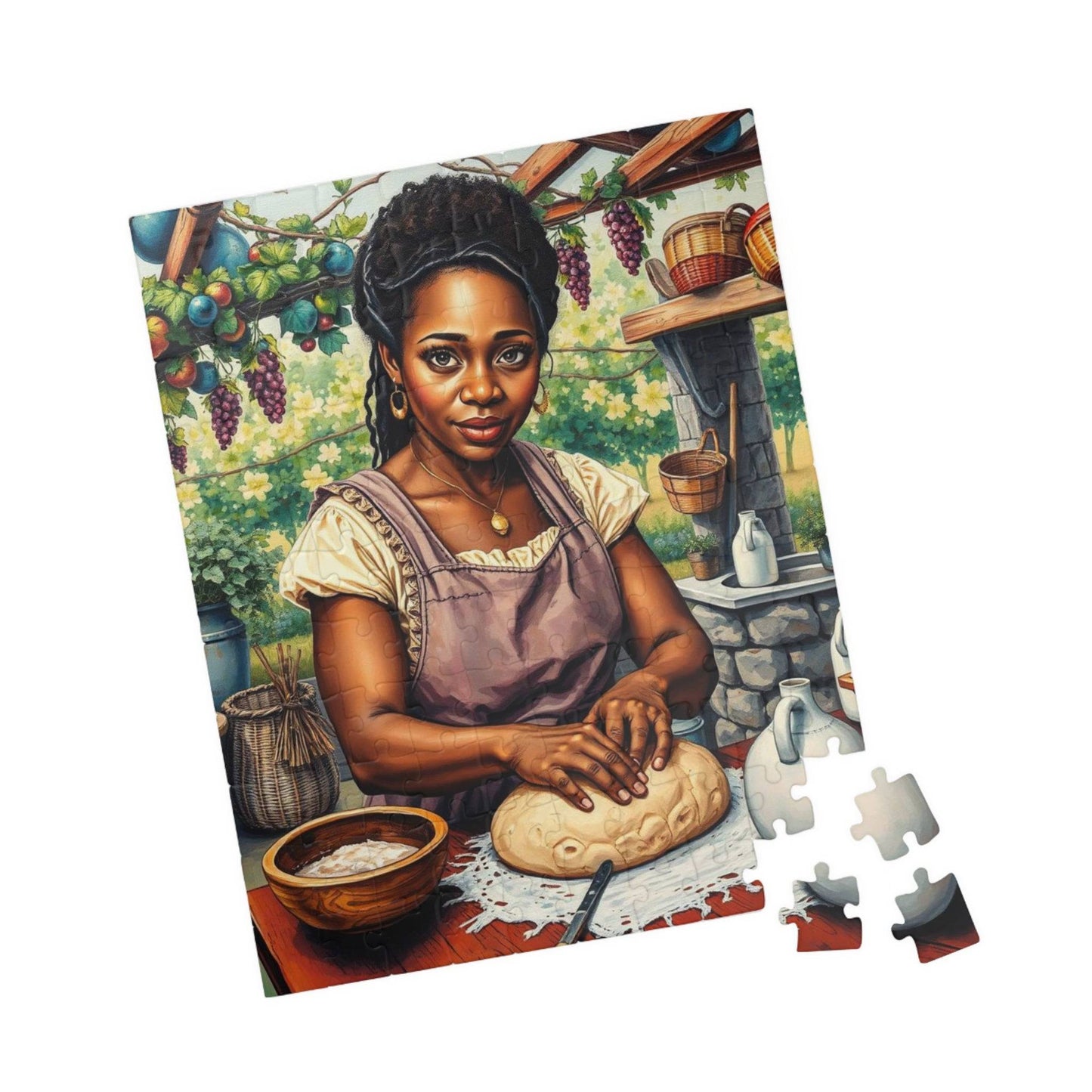 The Artisan Baker Jigsaw Puzzle - Black Woman Kneading Bread, Afrocentric Art, African American Cooking Chef 110 pcs (Vertical) Puzzle The Puzzle Chest