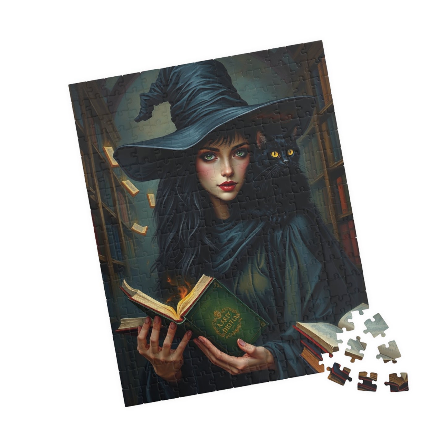 Gothic Witch Puzzle, 110, 252, 520, 1014-Piece Black Cat Dark Library Jigsaw Game for Adults, Halloween Decor, Unique Gift, Witchcraft Art Puzzle The Puzzle Chest