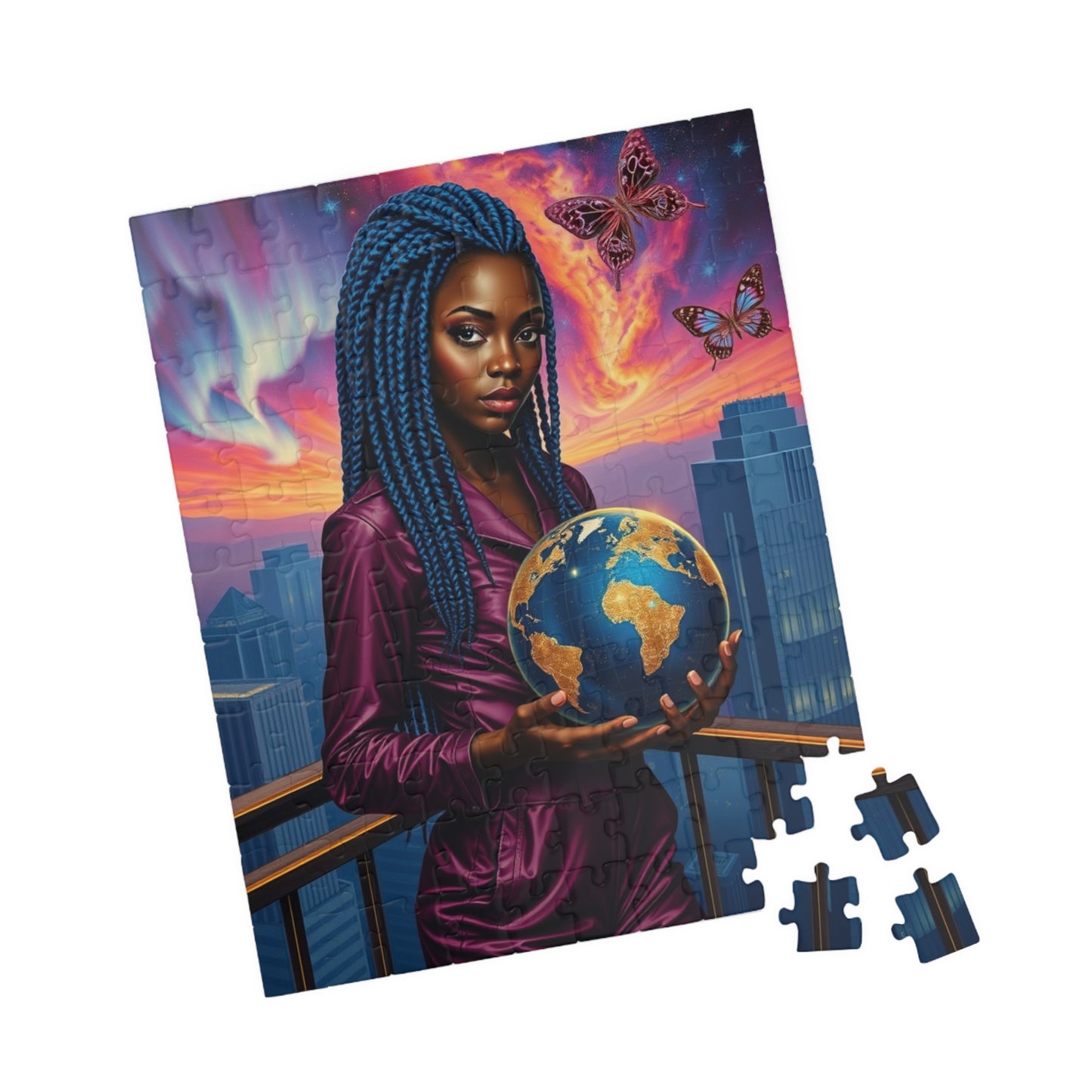 Futuristic Afrocentric Jigsaw Puzzle, Black Woman Holding Globe, Unique Motivational Puzzle Lover Gift, Family Activity, Mindfulness Fun Puzzle The Puzzle Chest