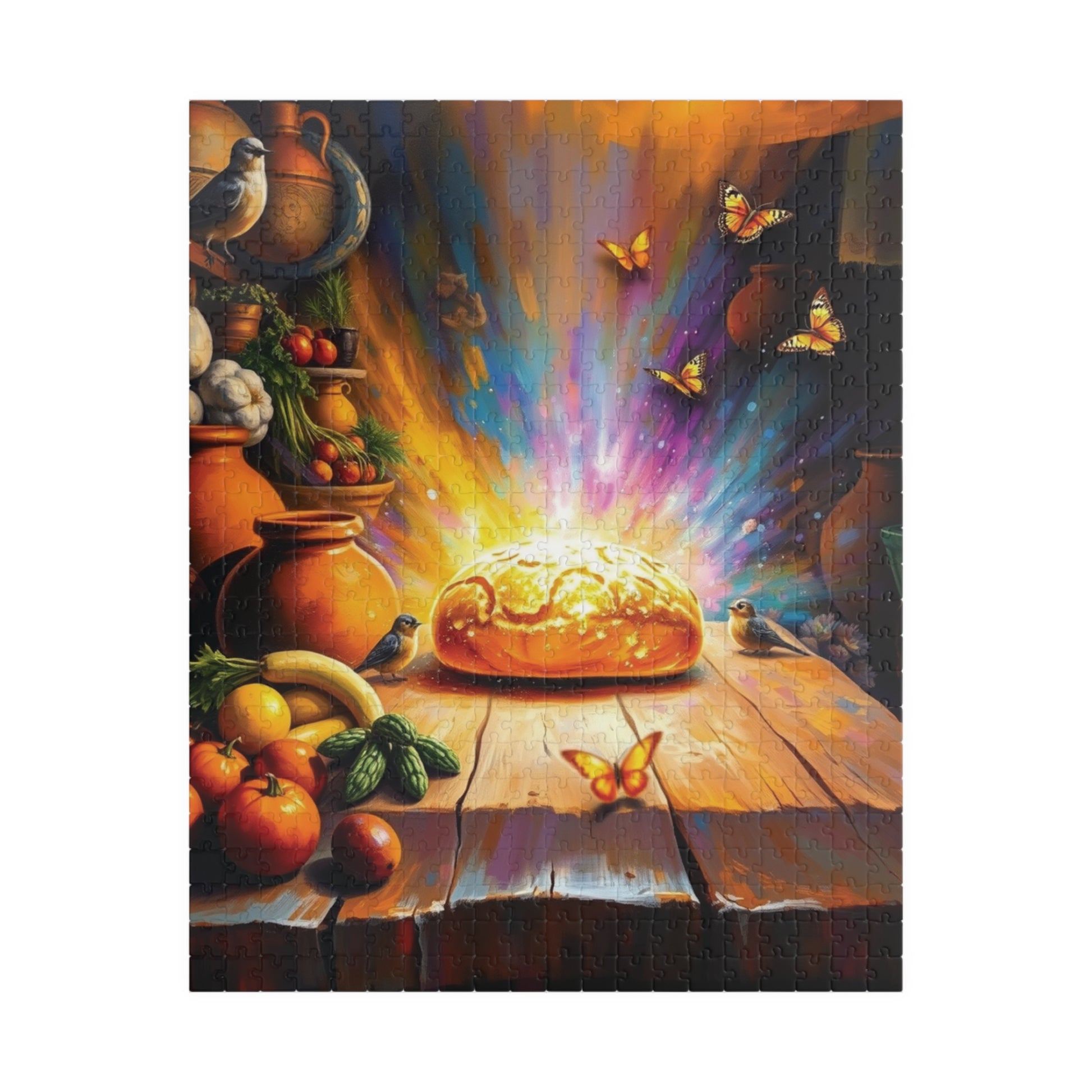 Bread of Life Jigsaw Puzzle, Glowing Bread with Birds Butterflies, Christian Symbolism Faith-Based Game, Gift for Religious Puzzle Lovers 520 pcs (Vertical) Puzzle The Puzzle Chest