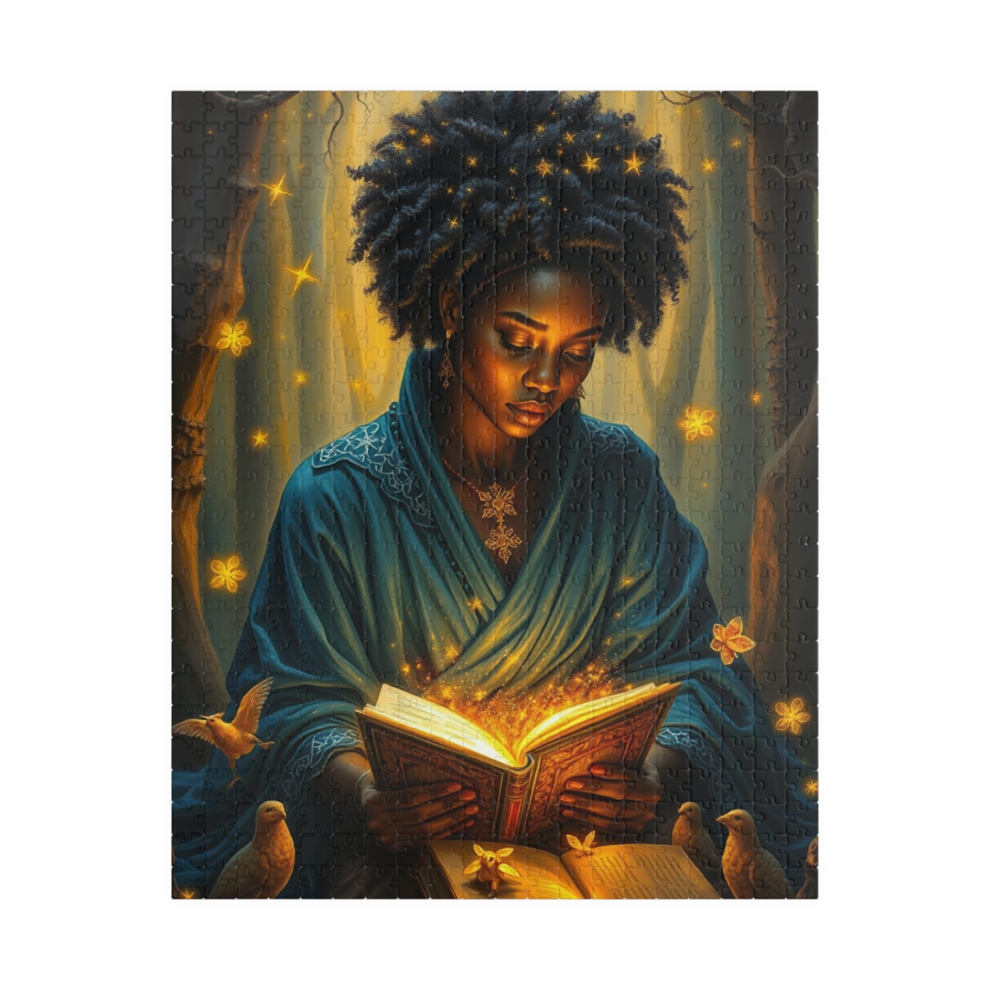 Celestial Black Woman Jigsaw Puzzle, African American Lady in Magical Forest, Negro Artwork, Unique Cultural Gift for Puzzle Lover 520 pcs (Vertical) Puzzle The Puzzle Chest