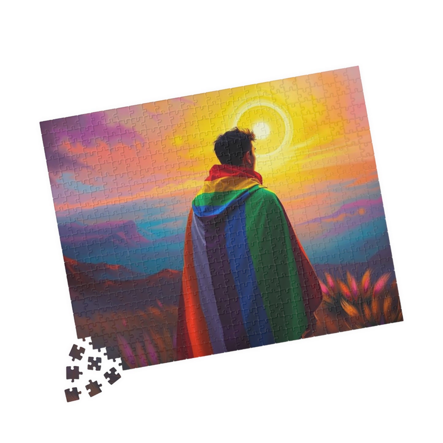 LGBTQ Pride Flag Puzzle - Queer Person in Rainbow Sunset Landscape, Fun Activity, Unique Holiday Birthday Pride Month Gift, Mindful Activity Puzzle The Puzzle Chest