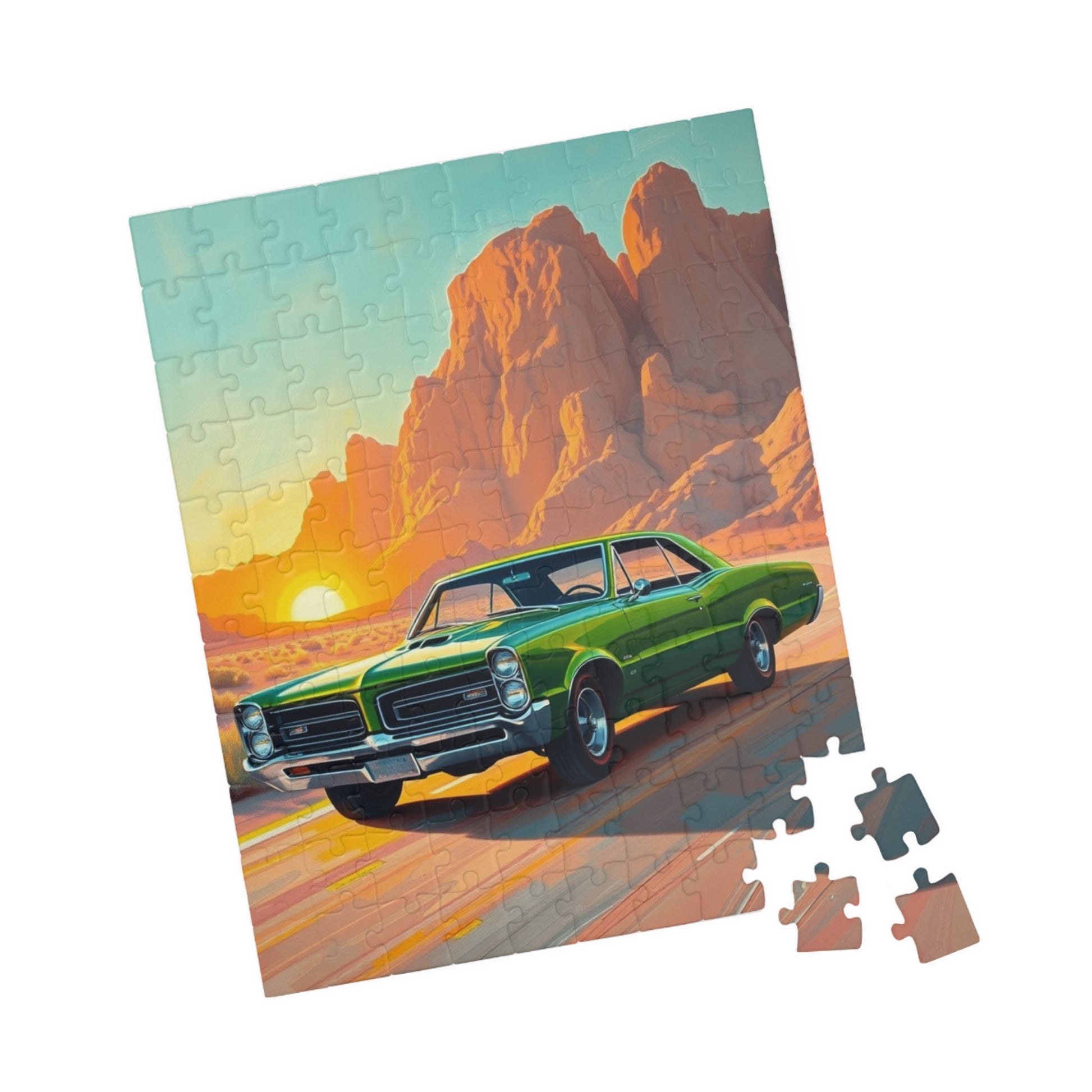 Vintage Car Sunset Puzzle - 1966 GTO Auto Jigsaw Game, Nostalgic Vehicle Puzzle The Puzzle Chest