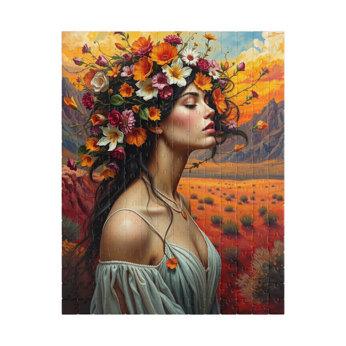 Surreal Mexican Desert Art Puzzle, Floral and Vine Woman Portrait Design 110-1014 Pieces Jigsaw, Frida Kahlo Inspired, Gift for Art Lover 252 pcs (Vertical) Puzzle The Puzzle Chest