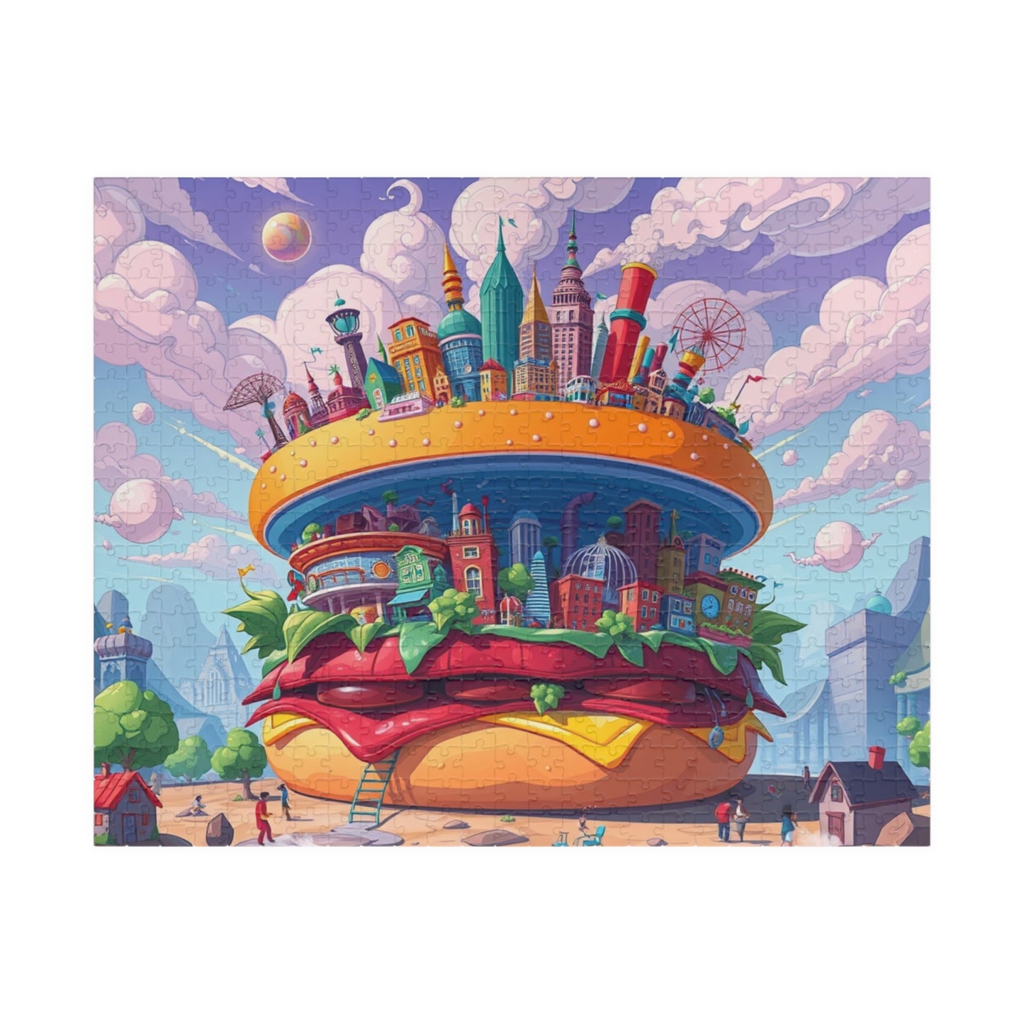 Giant Burger Cityscape Pop Art Puzzle, Colorful Fun and Unique Jigsaw Game Toy, Gift for Food and Urban Art Lovers, Entertaining Pastime 520 pcs (Horizontal) Puzzle The Puzzle Chest