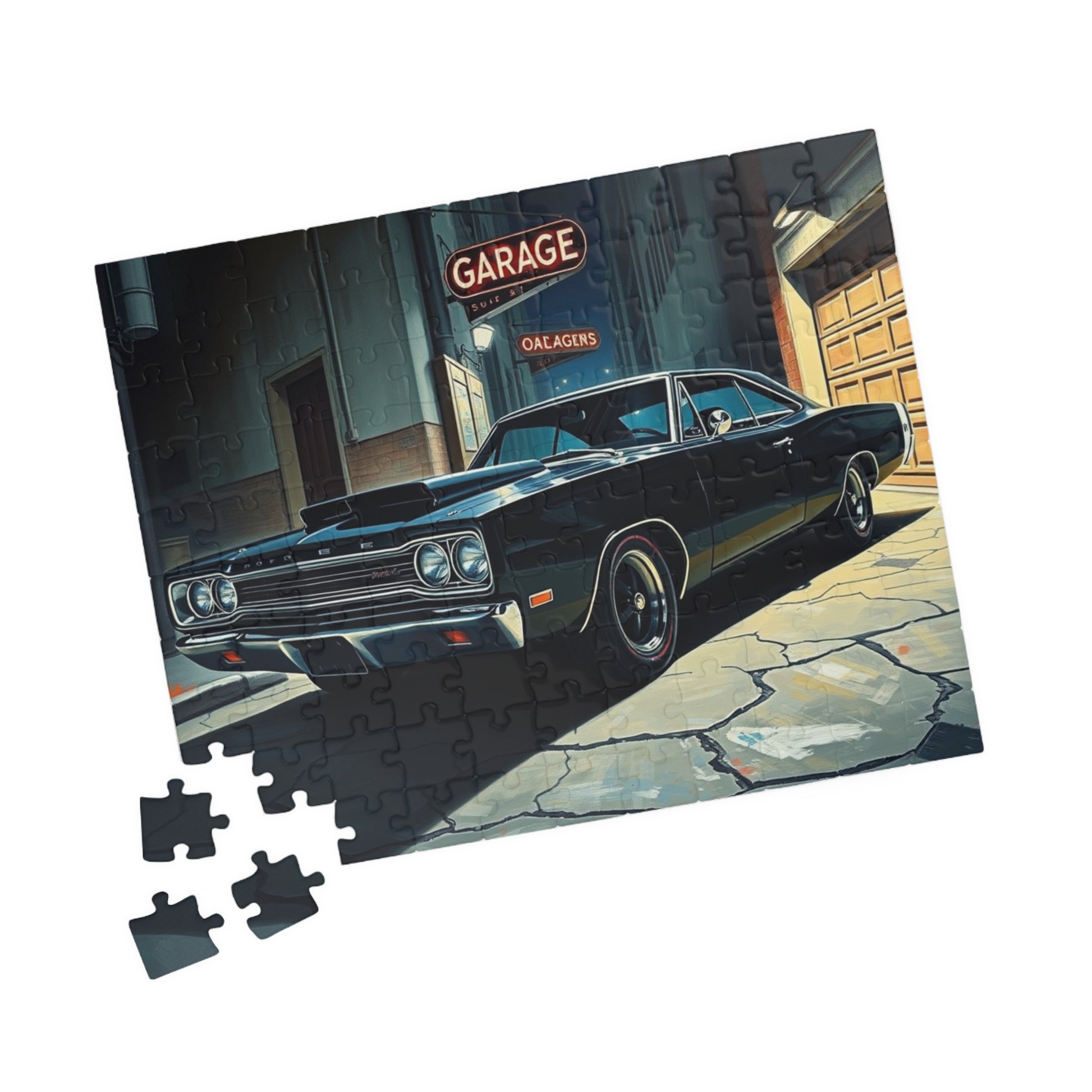 Vintage Muscle Car Jigsaw Puzzle, Classic 1968 Super Bee, Retro Vehicle Dramatic Urban Night Scene Puzzle The Puzzle Chest
