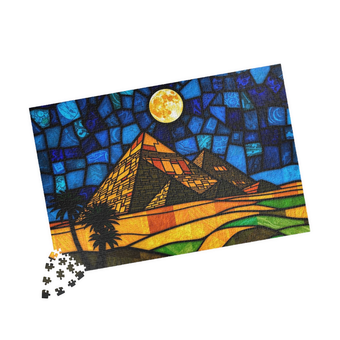 Stained Glass Pyramids of Giza Jigsaw Puzzle, Mosaic Style Starry Night, 110 252 520 1014-Piece, Egyptian Travel Hobby, Puzzle Lover Gift Puzzle The Puzzle Chest