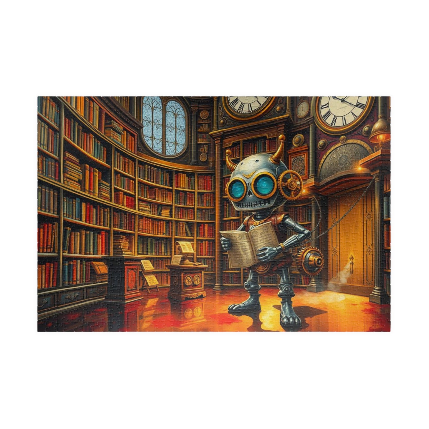 Steampunk Robot Puzzle, Vintage Library Jigsaw Game for Adult Home Entertainment, Holiday Birthday Gift for Puzzle Lover, Family Game Night 1014 pcs (Horizontal) Puzzle The Puzzle Chest