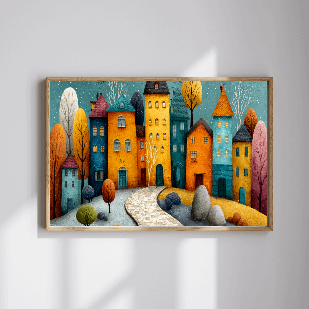 Playful Fantasy Village Jigsaw Puzzle – Artistic Townscape with Colorful Homes, Winding Path and Storybook Landscape Puzzle The Puzzle Chest